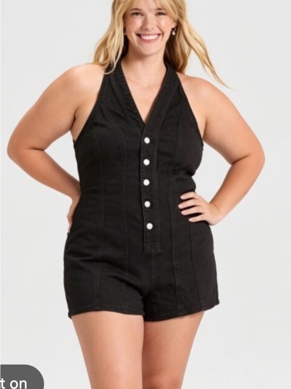 Size 14 Universal Thread Black Denim Halter Button-Up Romper